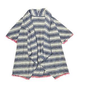 Vineyard Vines Beach Pom Shawl Cardigan Blue White Stripe Open Front Size S
